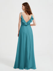 Spaghetti Straps V neck Dresses with Slit Jade Plus Size