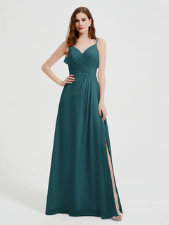 Spaghetti Straps V neck Dresses with Slit Peacock Plus Size