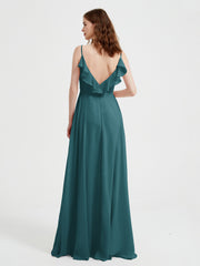 Spaghetti Straps V neck Dresses with Slit Peacock Plus Size