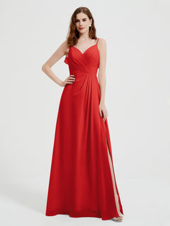 Spaghetti Straps V neck Dresses with Slit Red Plus Size