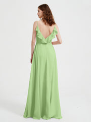 Spaghetti Straps V neck Dresses with Slit Sage Plus Size