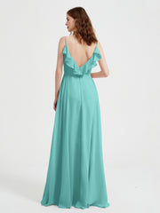 Spaghetti Straps V neck Dresses with Slit Spa