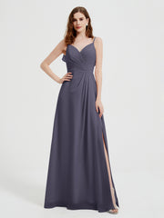 Spaghetti Straps V neck Dresses with Slit Stormy
