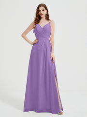 Spaghetti Straps V neck Dresses with Slit Tahiti