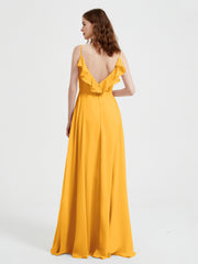 Spaghetti Straps V neck Dresses with Slit Tangerine Plus Size