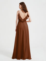 Spaghetti Straps V neck Dresses with Slit Terracotta Plus Size