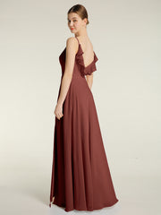 Spaghetti Straps V neck Dresses with Slit Terracotta Plus Size