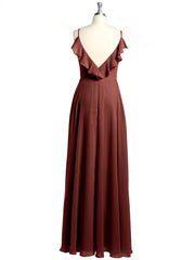 Spaghetti Straps V neck Dresses with Slit Terracotta Plus Size