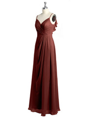 Spaghetti Straps V neck Dresses with Slit Terracotta