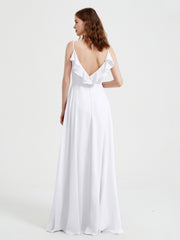 Spaghetti Straps V neck Dresses with Slit White Plus Size