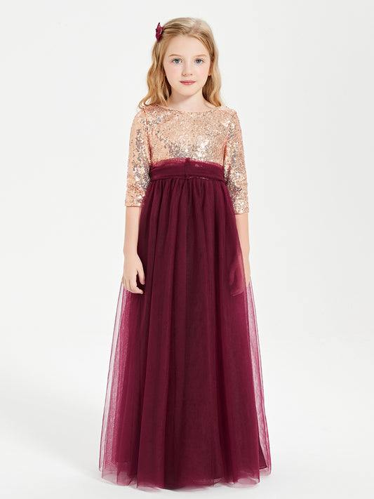 Glamorous Junior Bridesmaid Dresses Sequined Top Burgundy