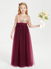 BABARONI Glamorous Junior Bridesmaid Dresses Sequined Top Burgundy, Burgundy / J4 BABARONI Glamorous Junior Bridesmaid Dresses Sequined Top Burgundy, Burgundy / J4