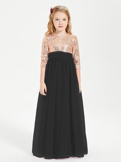 Glamorous Junior Bridesmaid Dresses Sequined Top Black