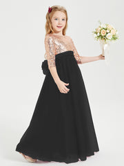 Glamorous Junior Bridesmaid Dresses Sequined Top Black