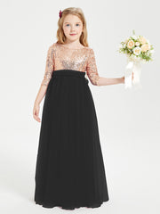 Glamorous Junior Bridesmaid Dresses Sequined Top Black