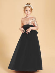 Glamorous Junior Bridesmaid Dresses Sequined Top Black
