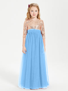 Glamorous Junior Bridesmaid Dresses Sequined Top Blue