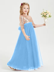 Glamorous Junior Bridesmaid Dresses Sequined Top Blue