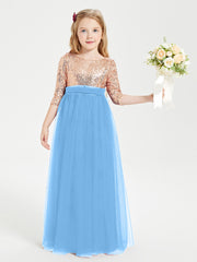 Glamorous Junior Bridesmaid Dresses Sequined Top Blue