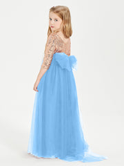 Glamorous Junior Bridesmaid Dresses Sequined Top Blue