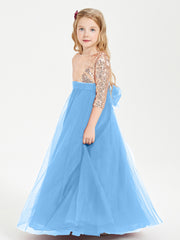 Glamorous Junior Bridesmaid Dresses Sequined Top Blue