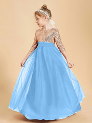 Glamorous Junior Bridesmaid Dresses Sequined Top Blue