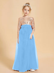 Glamorous Junior Bridesmaid Dresses Sequined Top Blue