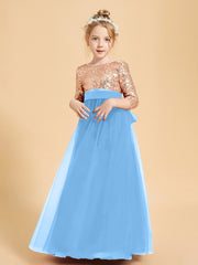 Glamorous Junior Bridesmaid Dresses Sequined Top Blue