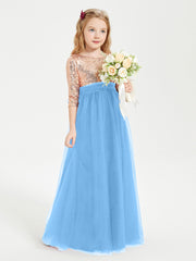 Glamorous Junior Bridesmaid Dresses Sequined Top Blue
