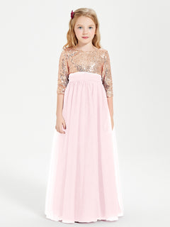 Glamorous Junior Bridesmaid Dresses Sequined Top Blushing Pink