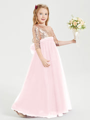 Glamorous Junior Bridesmaid Dresses Sequined Top Blushing Pink