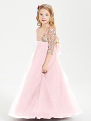 Glamorous Junior Bridesmaid Dresses Sequined Top Blushing Pink