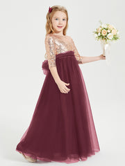 Glamorous Junior Bridesmaid Dresses Sequined Top Cabernet