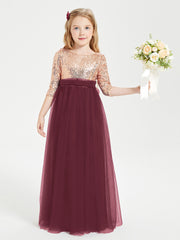 Glamorous Junior Bridesmaid Dresses Sequined Top Cabernet