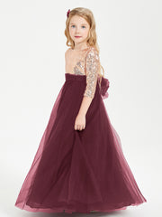 Glamorous Junior Bridesmaid Dresses Sequined Top Cabernet