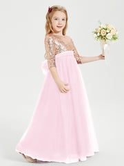 Glamorous Junior Bridesmaid Dresses Sequined Top Candy Pink