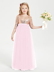 Glamorous Junior Bridesmaid Dresses Sequined Top Candy Pink
