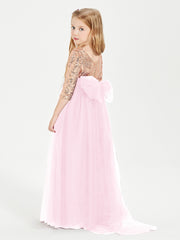Glamorous Junior Bridesmaid Dresses Sequined Top Candy Pink