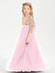 Glamorous Junior Bridesmaid Dresses Sequined Top Candy Pink