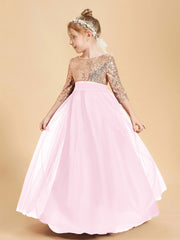 Glamorous Junior Bridesmaid Dresses Sequined Top Candy Pink