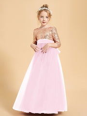Glamorous Junior Bridesmaid Dresses Sequined Top Candy Pink