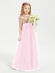 Glamorous Junior Bridesmaid Dresses Sequined Top Candy Pink