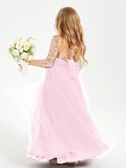 Glamorous Junior Bridesmaid Dresses Sequined Top Candy Pink