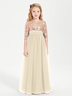 Glamorous Junior Bridesmaid Dresses Sequined Top Champagne