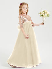 Glamorous Junior Bridesmaid Dresses Sequined Top Champagne