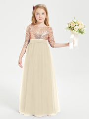 Glamorous Junior Bridesmaid Dresses Sequined Top Champagne