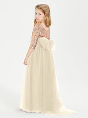 Glamorous Junior Bridesmaid Dresses Sequined Top Champagne