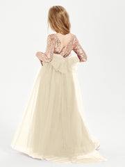 Glamorous Junior Bridesmaid Dresses Sequined Top Champagne