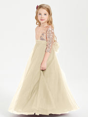 Glamorous Junior Bridesmaid Dresses Sequined Top Champagne