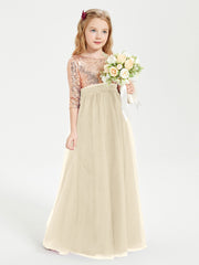 Glamorous Junior Bridesmaid Dresses Sequined Top Champagne